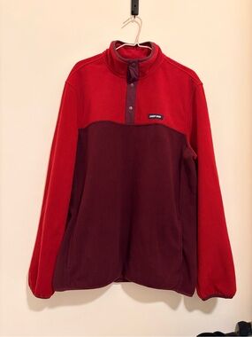 Lands' End Red Micro Fleece Color Block Pullover Jacket